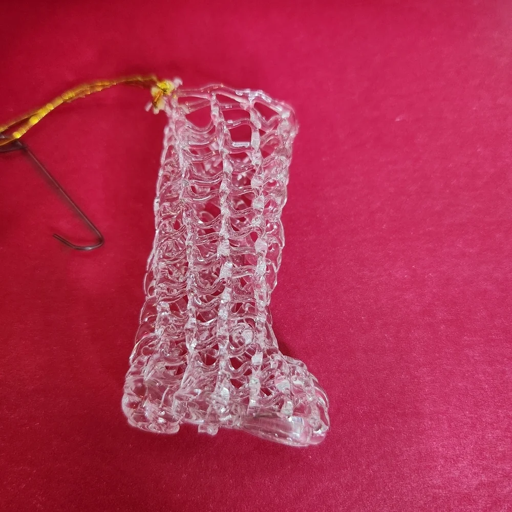 Vintage 4 Spun Glass Christmas Ornament Set. Heart, Sleigh, Stocking, Bell
